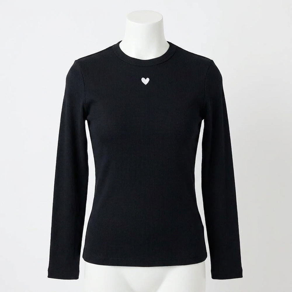 NEW KERRI ROSENTHAL long sleeve rib tee in black and white heart